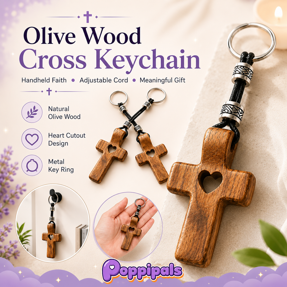 Olive Wood Cross Keychain