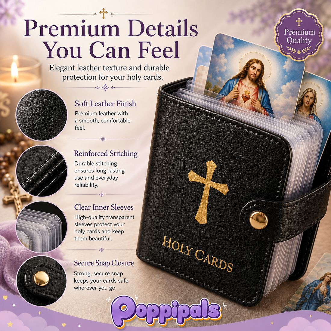 54 Assorted Catholic Holy Cards with Premium Pocket Holder