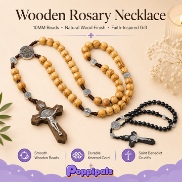 Wood Bead Rosary Necklace